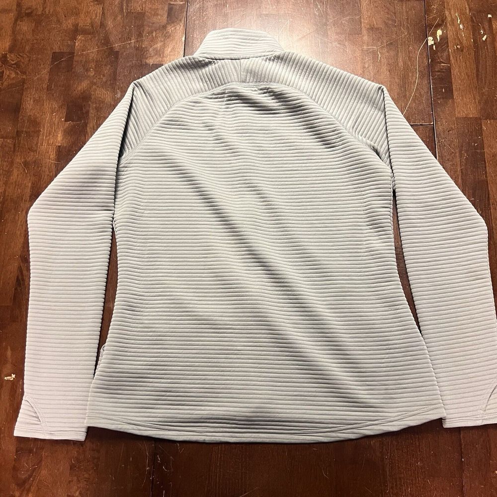 Adidas Jacket Womens Large Gray Ribbed Zip Up Outdoors Run Workout Thumb Holes - Picture 6 of 9
